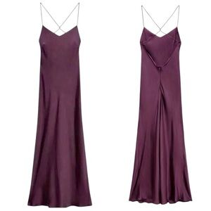 ZARA Satin Purple Maxi Dress w Criss-Cross Spaghetti Straps